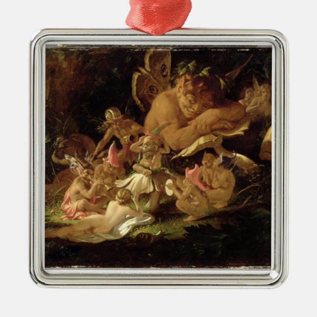 Puck and Fairies, from 'A Midsummer Night's Dream' Metal Ornament (Front)