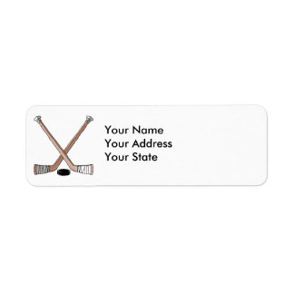 puck and hockey sticks design label