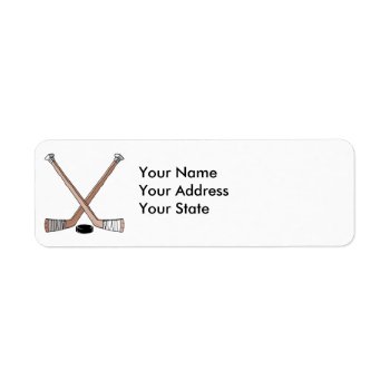 Puck And Hockey Sticks Design Label by sports_shop at Zazzle