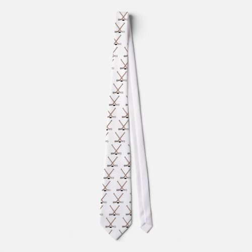 puck and hockey sticks design neck tie