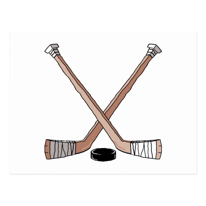 puck and hockey sticks design postcard