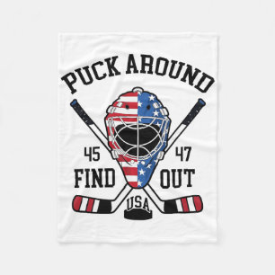 Puck Around And Find Out Funny Hockey Fleece Blanket
