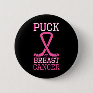 Puck Breast Cancer Pink Ribbon Ice Hockey Cancer Button