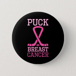 Puck Breast Cancer Pink Ribbon Ice Hockey Cancer Button