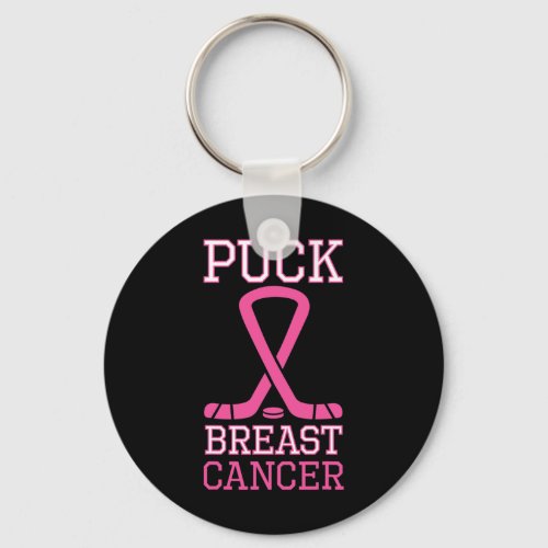 Puck Breast Cancer Pink Ribbon Ice Hockey Cancer D Keychain