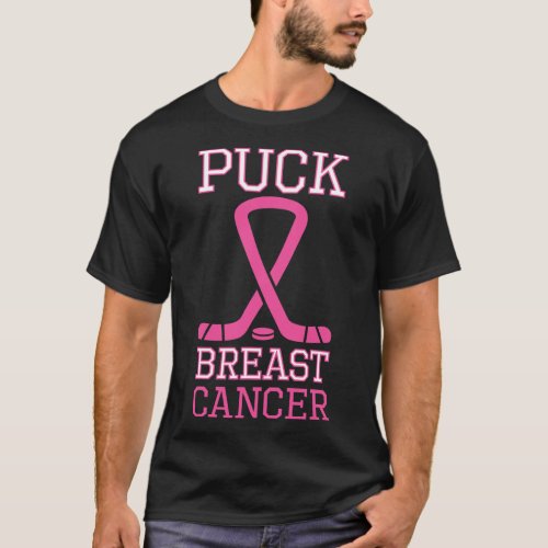 Puck Breast Cancer Pink Ribbon Ice Hockey Cancer D T_Shirt