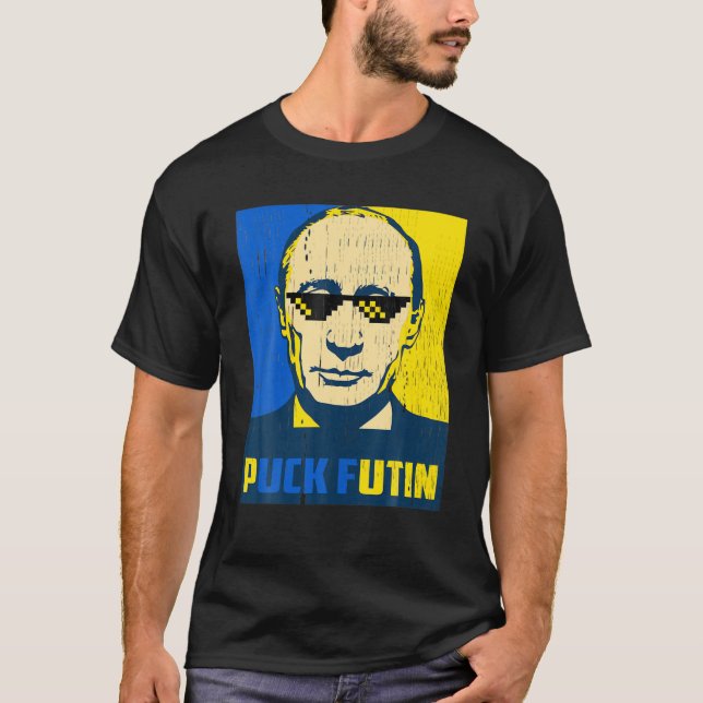 Puck Futin Ukraine Flag American Flag Support Ukra T-Shirt (Front)