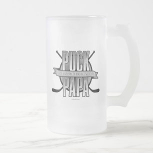 Puck Papa (Hockey Dad) Frosted Glass Beer Mug