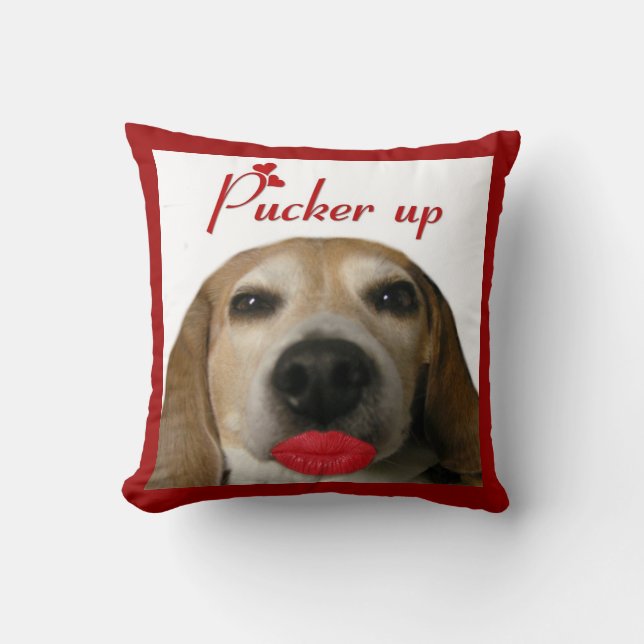 Pucker Up Beagle Pillow (Front)