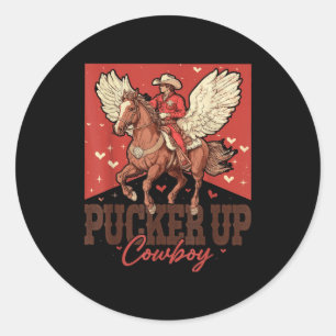 Pucker Up Cowboy Funny Western Valentines Classic Round Sticker