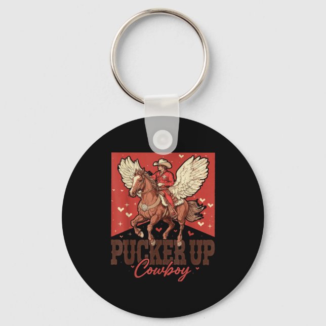 Pucker Up Cowboy Funny Western Valentines  Keychain (Front)