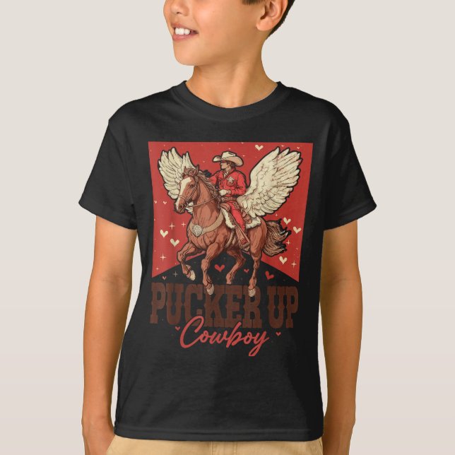 Pucker Up Cowboy Funny Western Valentines  T-Shirt (Front)