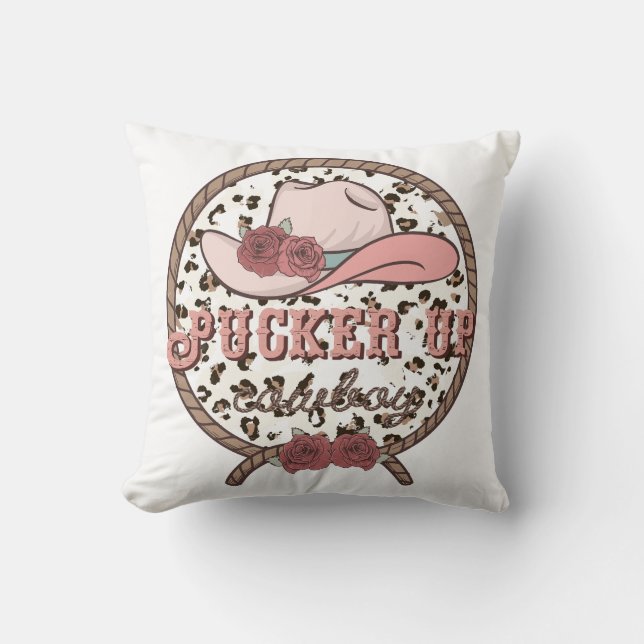 Pucker Up Cowboy Throw Pillow (Front)