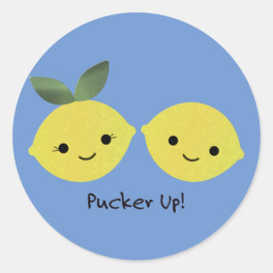 Pucker up Cute Kawaii Lemons Classic Round Sticker