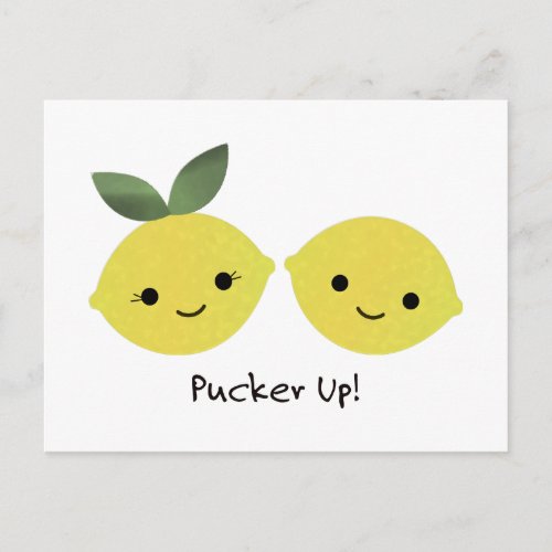 Pucker up Cute Kawaii Lemons Holiday Postcard
