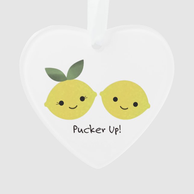 Pucker up Cute Kawaii Lemons Ornament (Back)