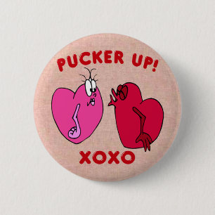 Pucker Up Valentine Hearts Button