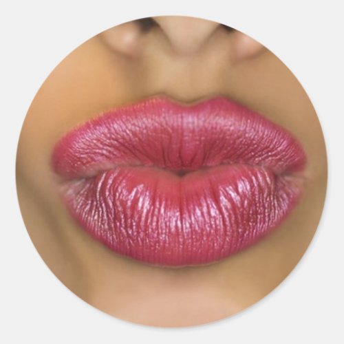 Puckering Red Lips Classic Round Sticker