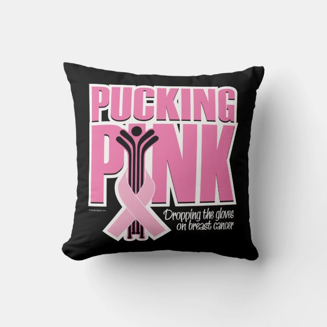Pucking Pink (Hockey) Throw Pillow (Front)