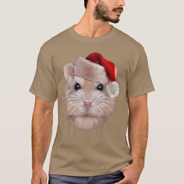Pudding Dwarf Hamster in Christmas Santa Hat T-Shirt (Front)