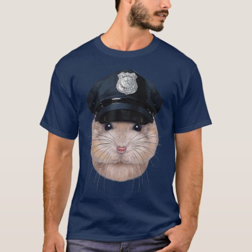 Pudding Dwarf Hamster in Police Officer Hat T_Shirt