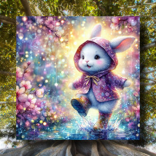 Puddle Hopping Bunny Easter Greetings Holiday Card