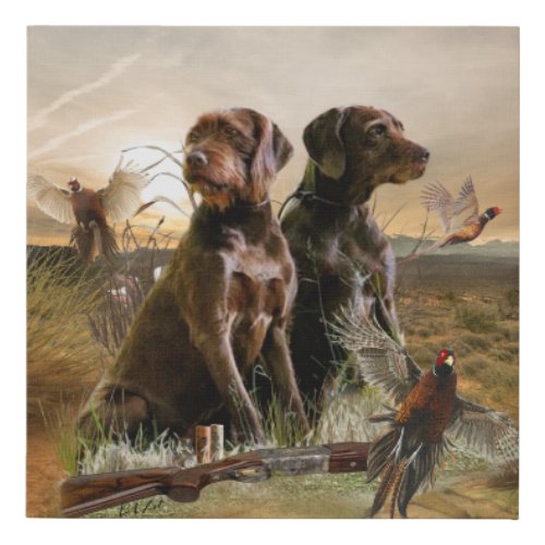 Pudelpointers Hunting pheasant    Faux Canvas Print