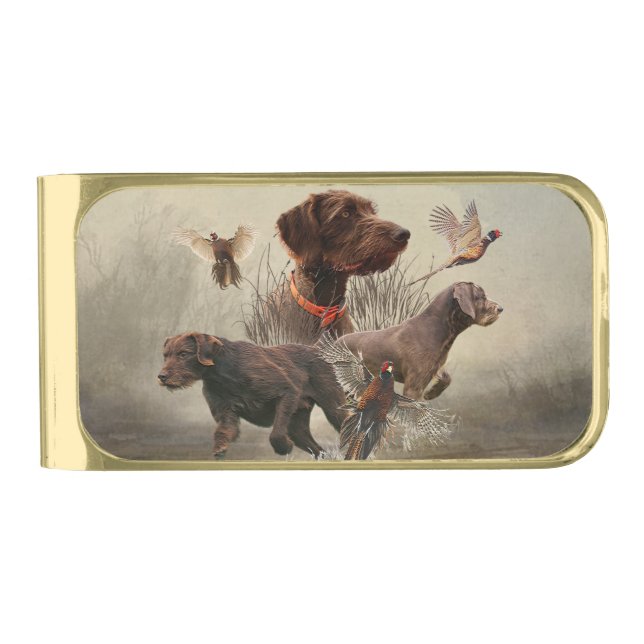 Pudelpointers, Hunting pheasant  Gold Finish Money Clip (Front)
