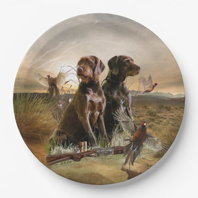 Pudelpointers, Hunting pheasant   Paper Plates (Front)