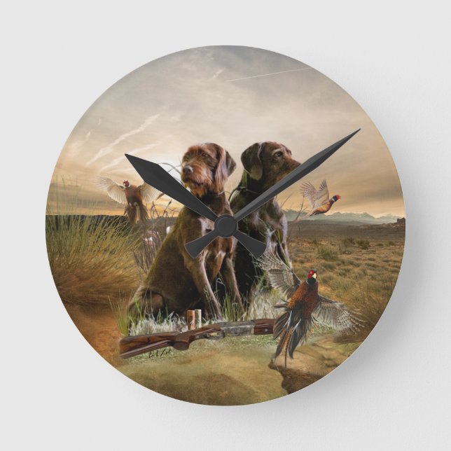 Pudelpointers, Hunting pheasant   Round Clock (Front)