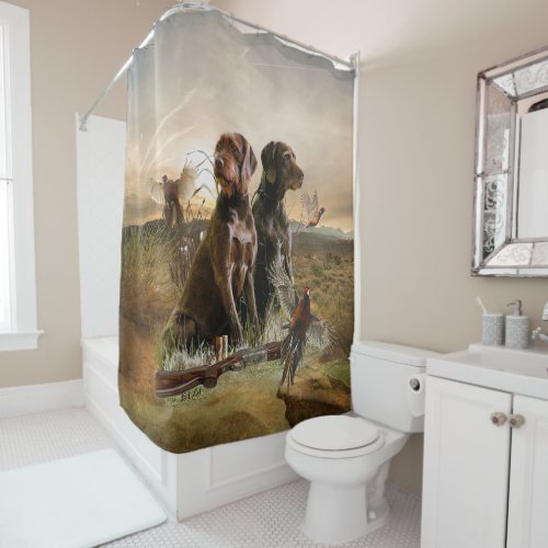 Pudelpointers Hunting pheasant    Shower Curtain