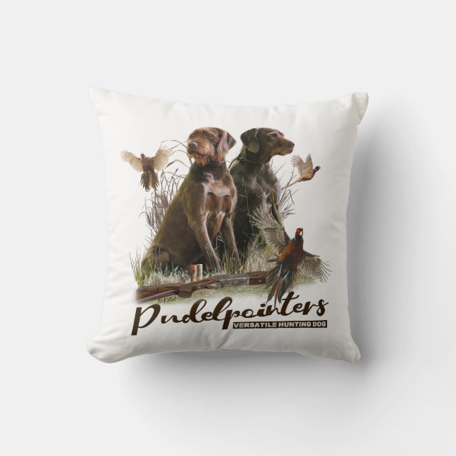 Pudelpointers, Hunting pheasant    Throw Pillow (Front)