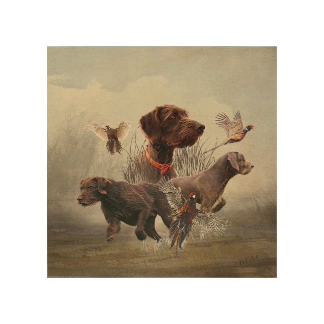 Pudelpointers, Hunting pheasant    Wood Wall Art (Front)