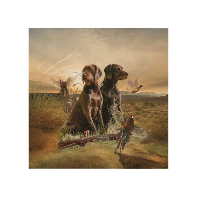 Pudelpointers, Hunting pheasant       Wood Wall Art (Front)