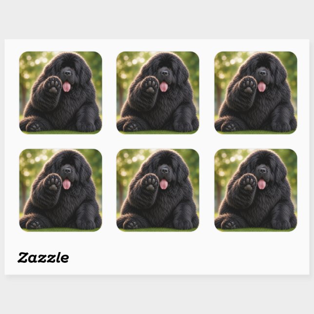 Pudgy Newfoundland Black newfie Square Sticker (Sheet)
