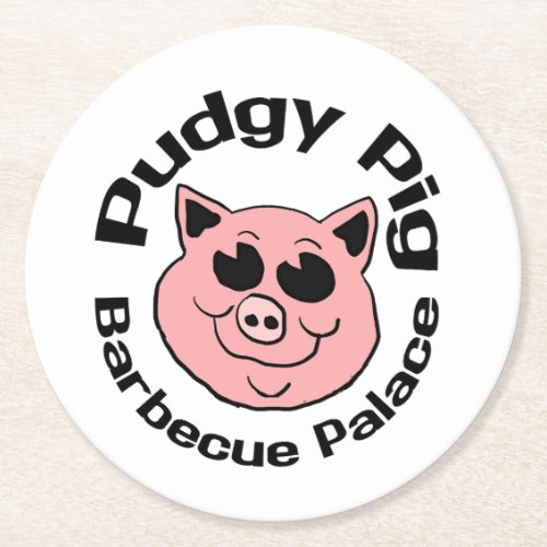 Pudgy Pig Barbecue Palace Round Paper Coaster