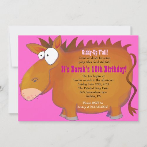 PUDGY PONY Horseback Birthday Party Invitation
