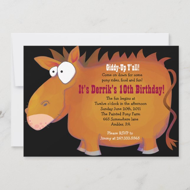 PUDGY PONY Horseback Birthday Party Invitation (Front)