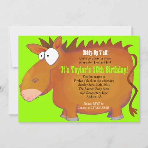 PUDGY PONY Horseback Birthday Party Invitation