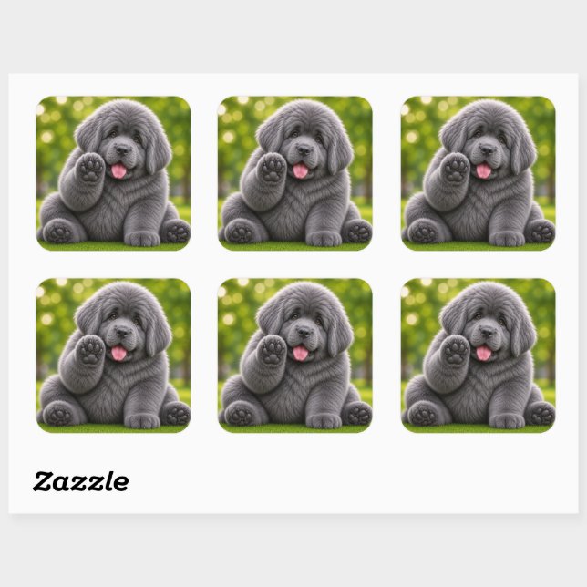 Pudgy Puppy grey newfie Square Sticker (Sheet)