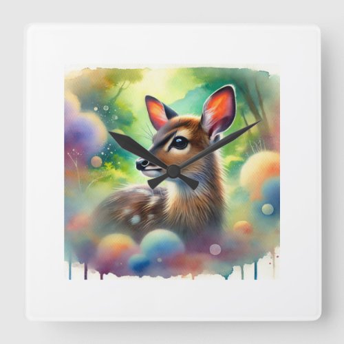 Pudu Deer 030724AREF115 _ Watercolor Square Wall Clock