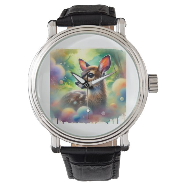Pudu Deer 030724AREF115 - Watercolor Watch (Front)
