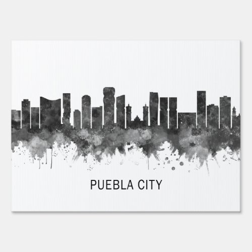 Puebla City Mexico Skyline BW Sign