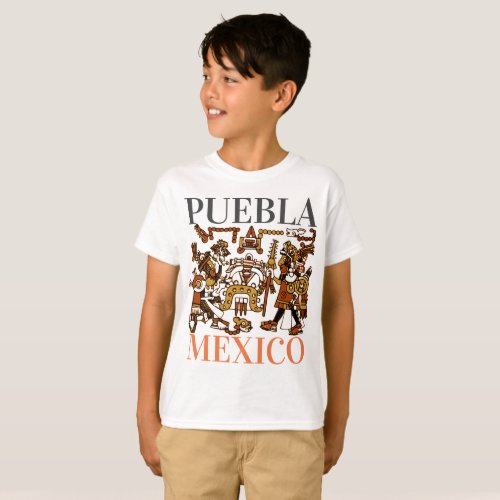 Puebla Mexico Aztec Design boys T_Shirt
