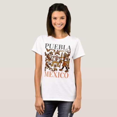 Puebla Mexico Aztec Design womens T_Shirt