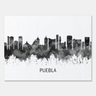 Puebla Mexico Skyline BW Sign
