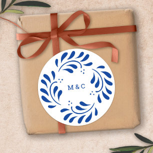 Puebla Style Blue Mexican Wedding Monogram Sticker