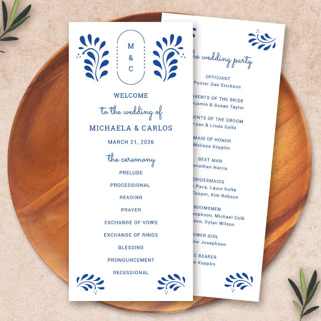 Puebla Style Blue Mexican Wedding Program (Puebla Style Blue Mexican Wedding Program by Fiesta Valley Print)