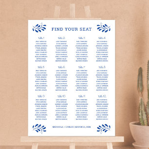 Puebla Style Blue Wedding Seating Chart Foam Board