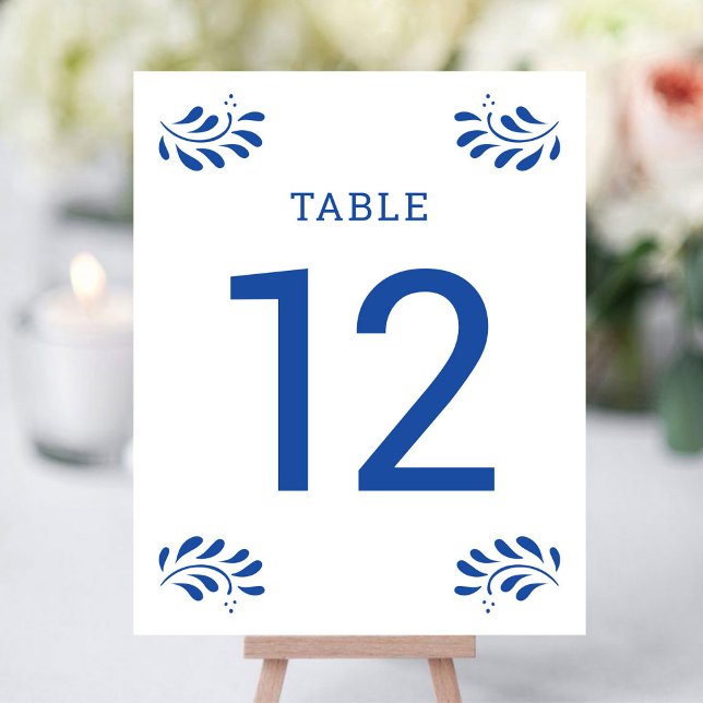 Puebla Style Blue Wedding Table Number (Puebla Style Blue Wedding Table Number by Fiesta Valley Print)